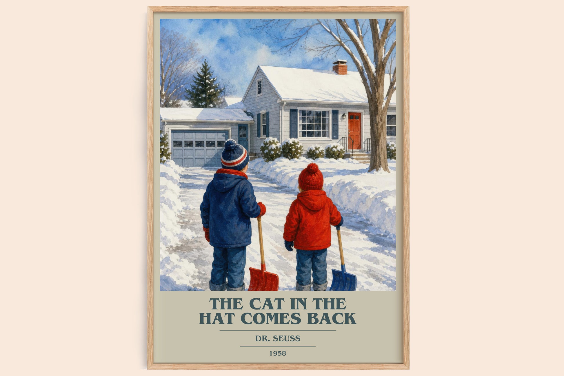 The Cat In The Hat Comes Back book cover book poster by Dr. Seuss – framed literary art print
