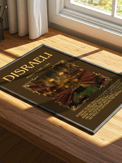Disraeli Minimalist Book Poster by Robert Blake – print on a sunlit desk