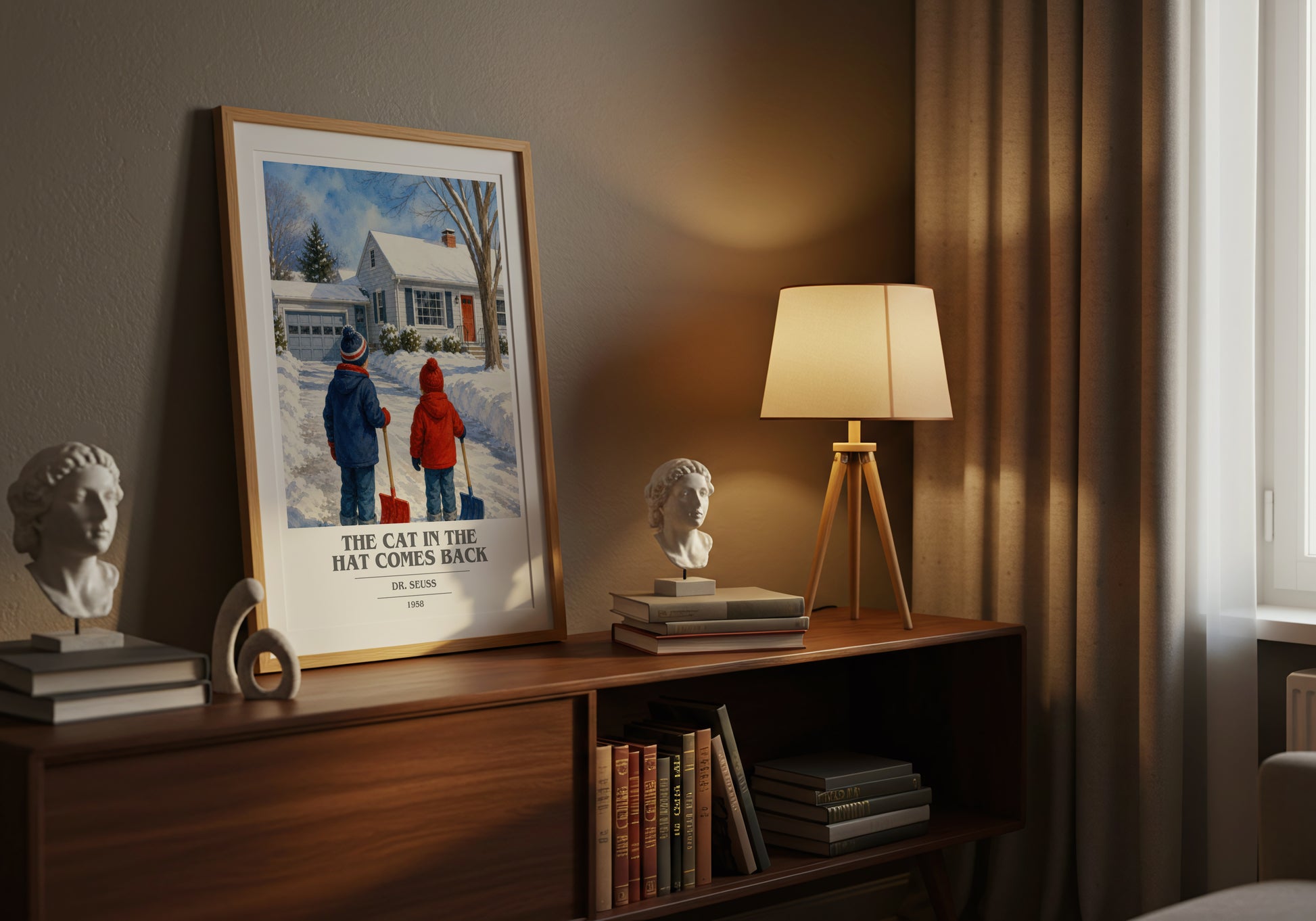 The Cat In The Hat Comes Back book cover book poster framed on wall – childrens wall art