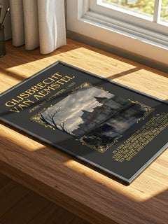 Gijsbrecht Van Aemstel Minimalist Book Poster by Joost van den Vondel – print on a sunlit desk