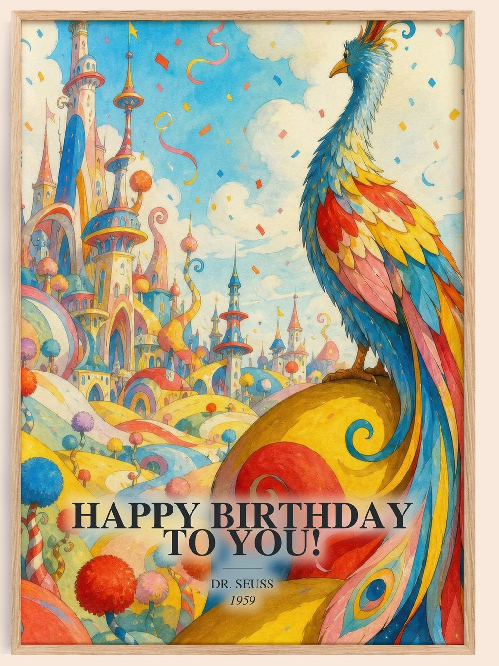 Happy Birthday To You! watercolour book poster by Dr. Seuss – framed literary art print