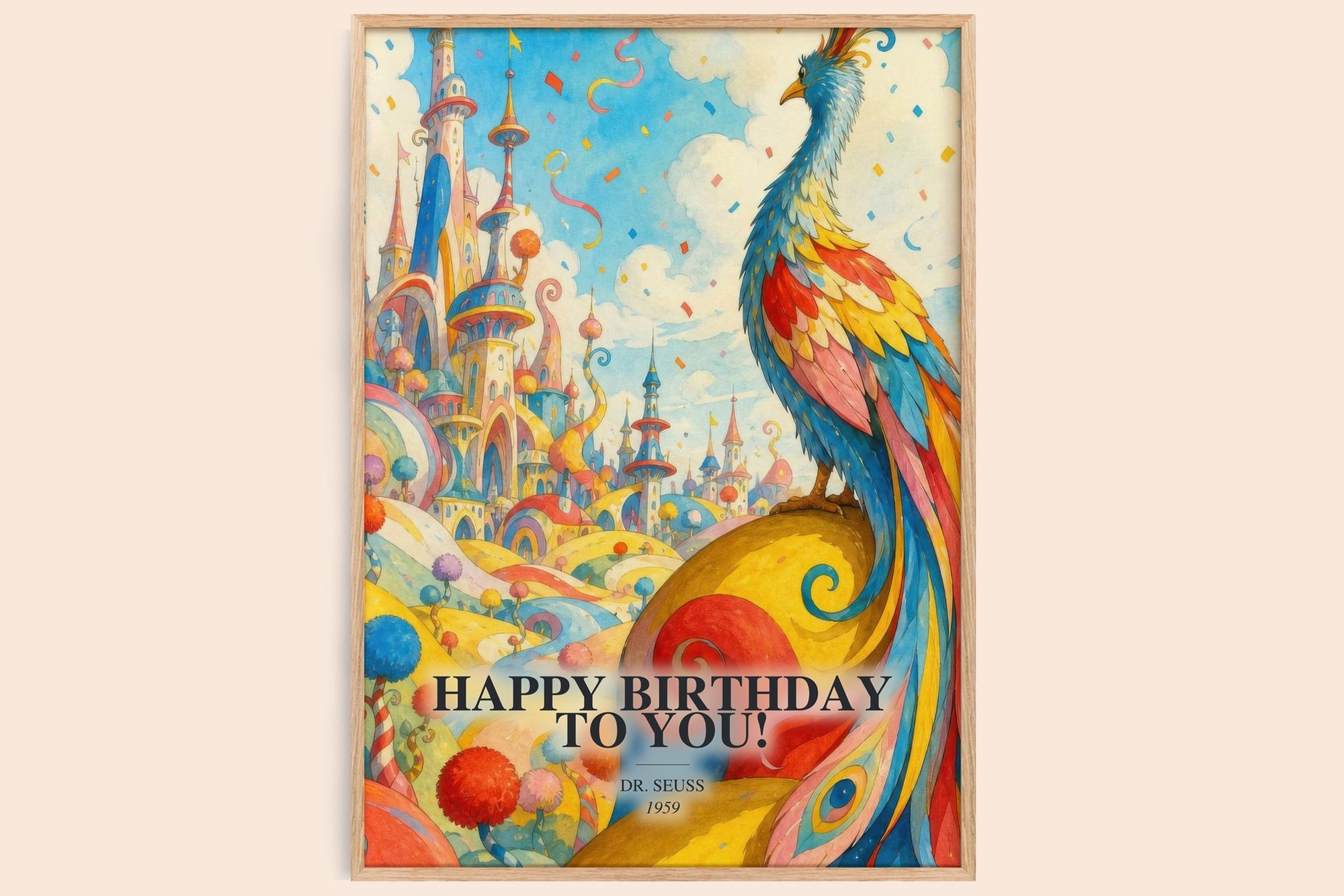 Happy Birthday To You! watercolour book poster by Dr. Seuss – framed literary art print