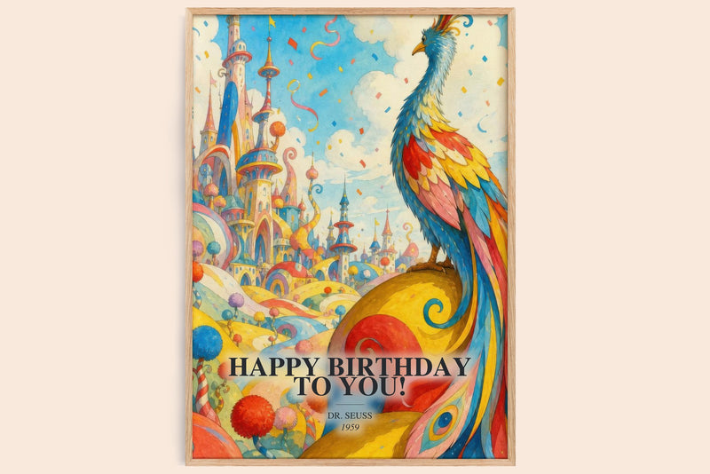 Happy Birthday To You! watercolour book poster by Dr. Seuss – framed literary art print