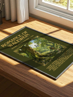 Romance Of Walewein Minimalist Book Poster by Penninc, Pieter Vostaert – print on a sunlit desk