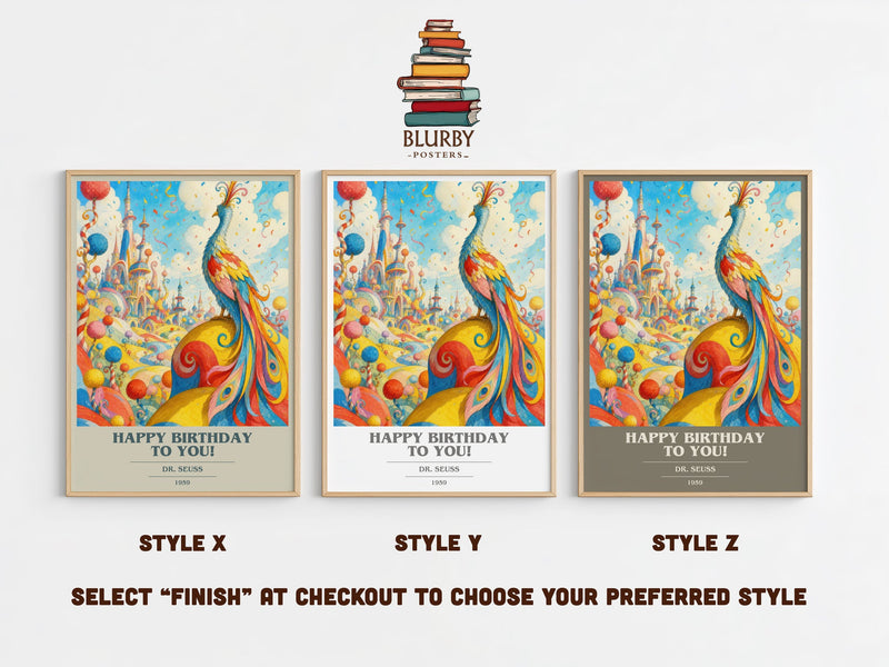 Happy Birthday To You! book cover print in frame leaning in hallway – childrens wall art