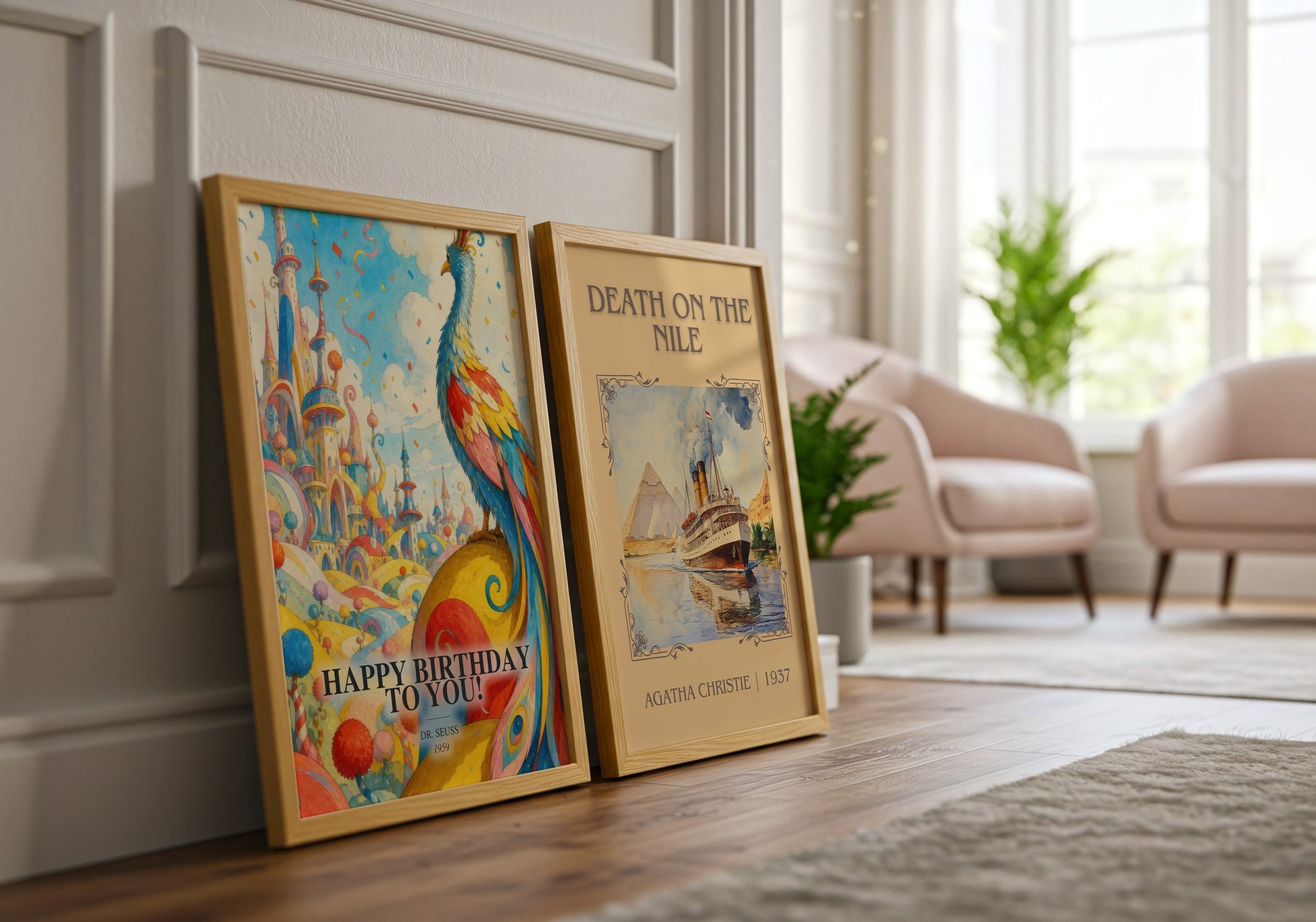 Happy Birthday To You! watercolour print framed by window – literary home decor
