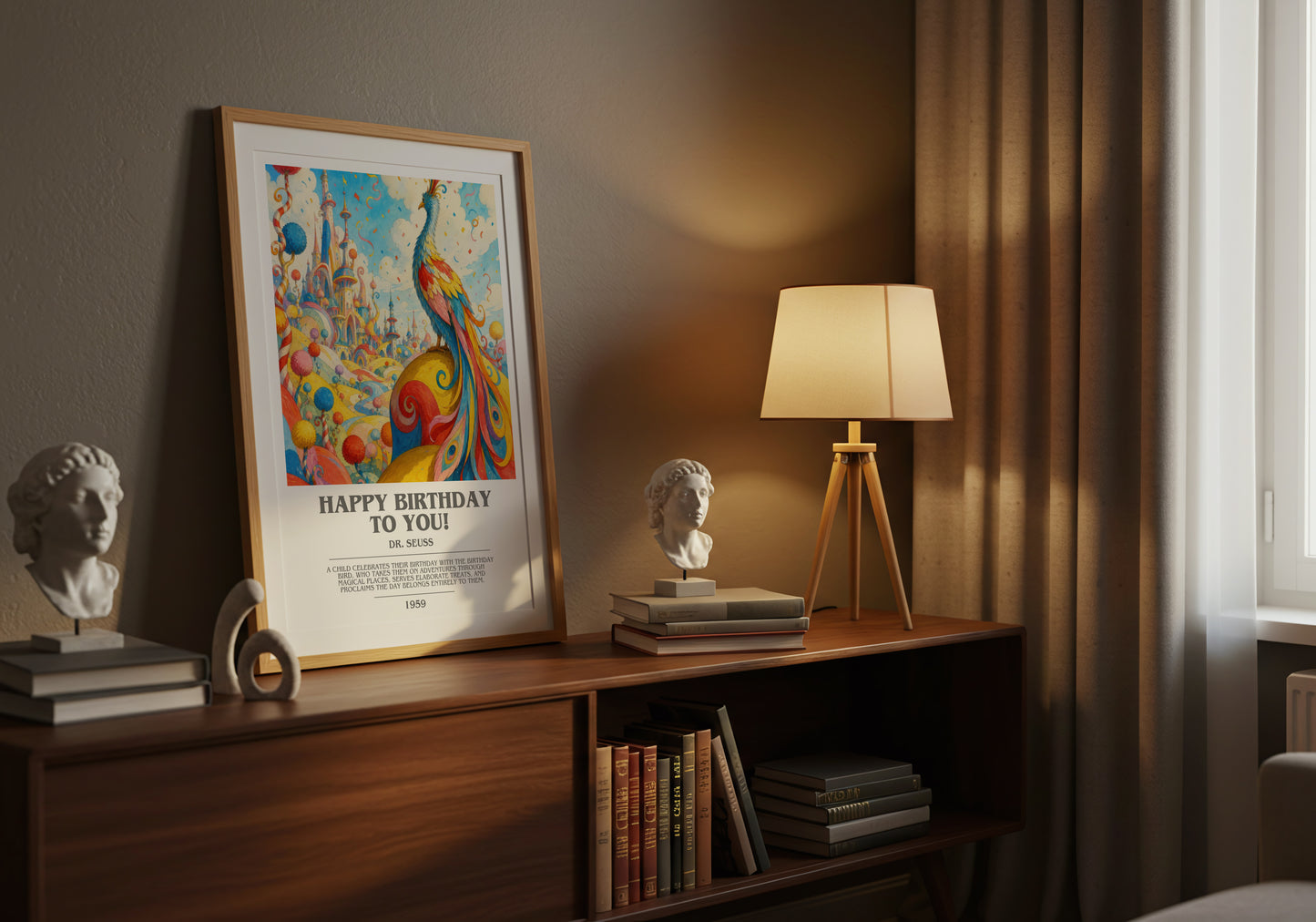Happy Birthday To You! bookish book poster framed on wall – childrens wall art