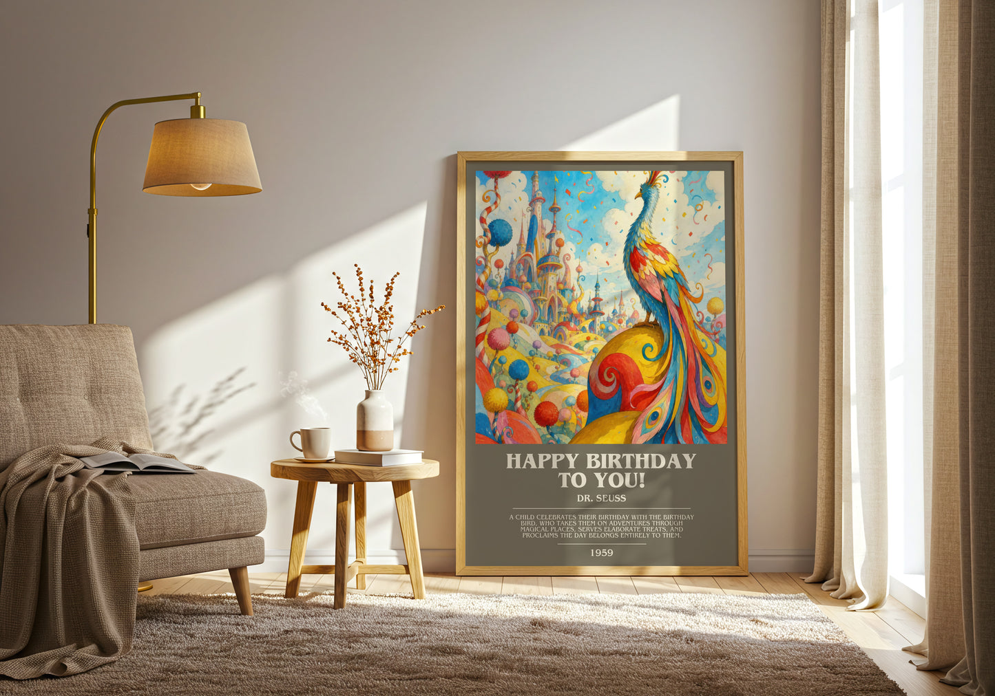 Happy Birthday To You! bookish print on bookshelf – Dr. Seuss fan gift
