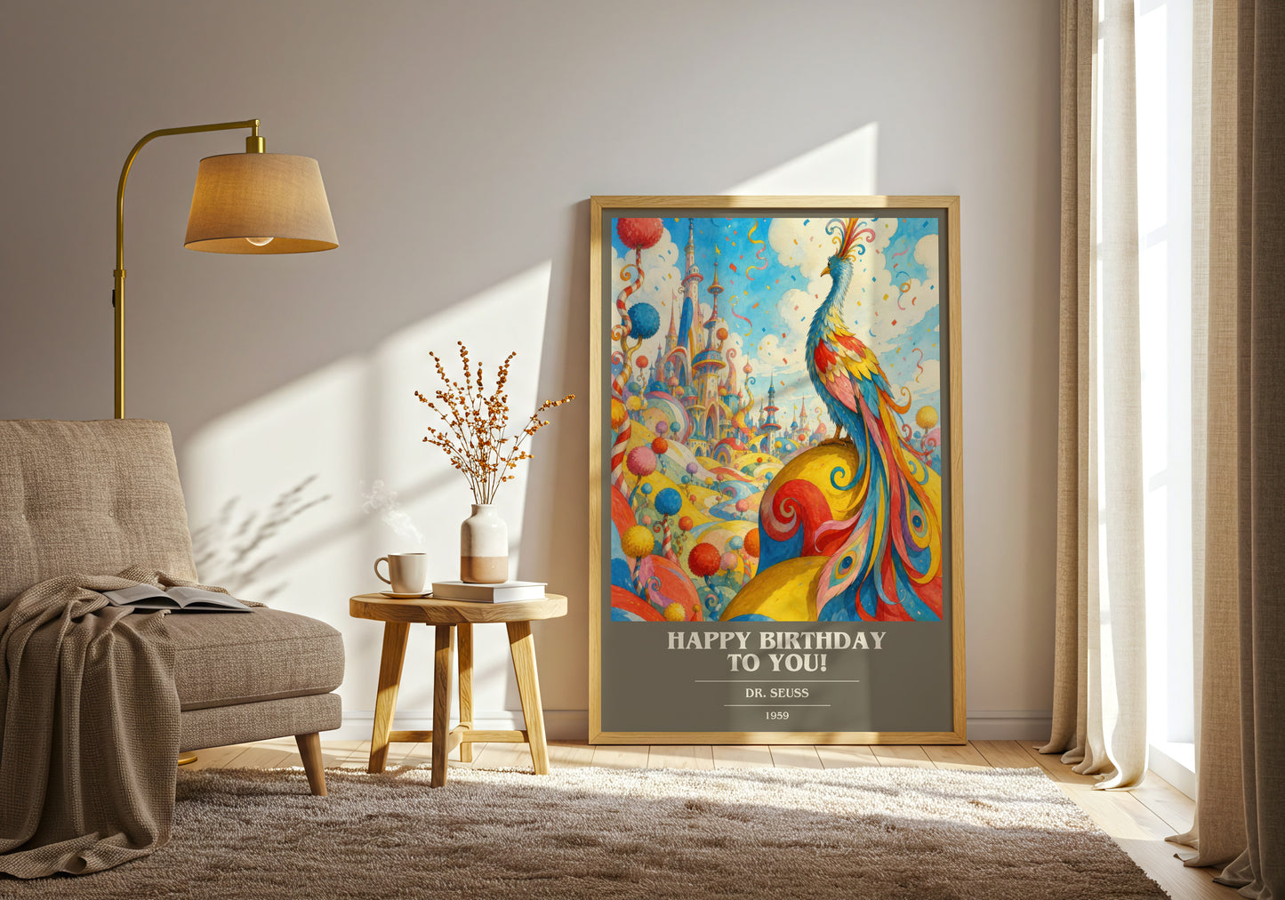 Happy Birthday To You! book cover print on bookshelf – Dr. Seuss fan gift
