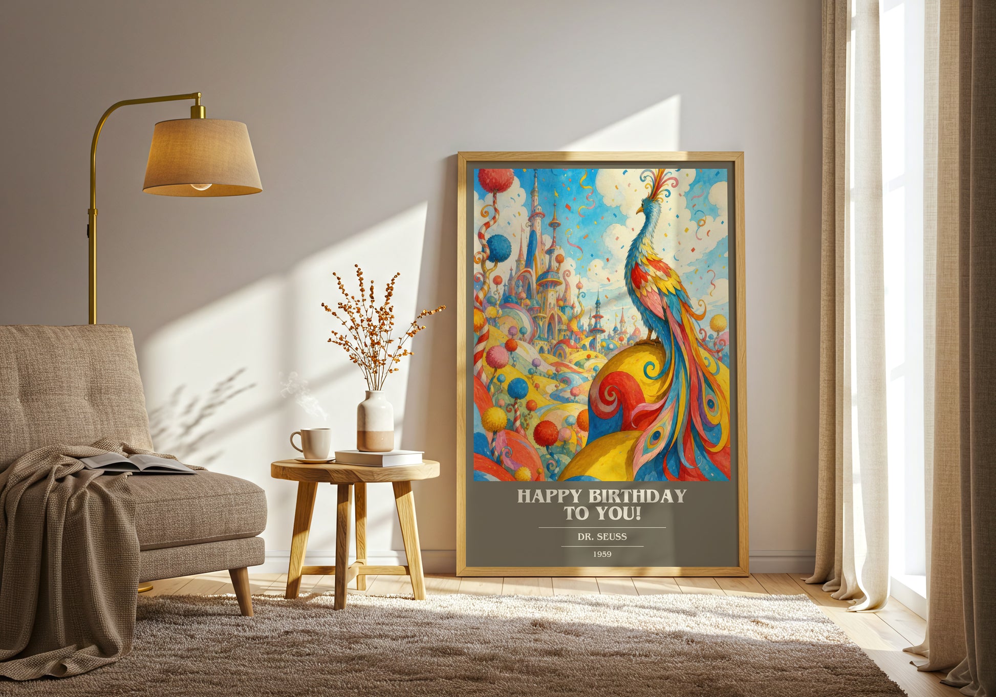 Happy Birthday To You! book cover print on bookshelf – Dr. Seuss fan gift