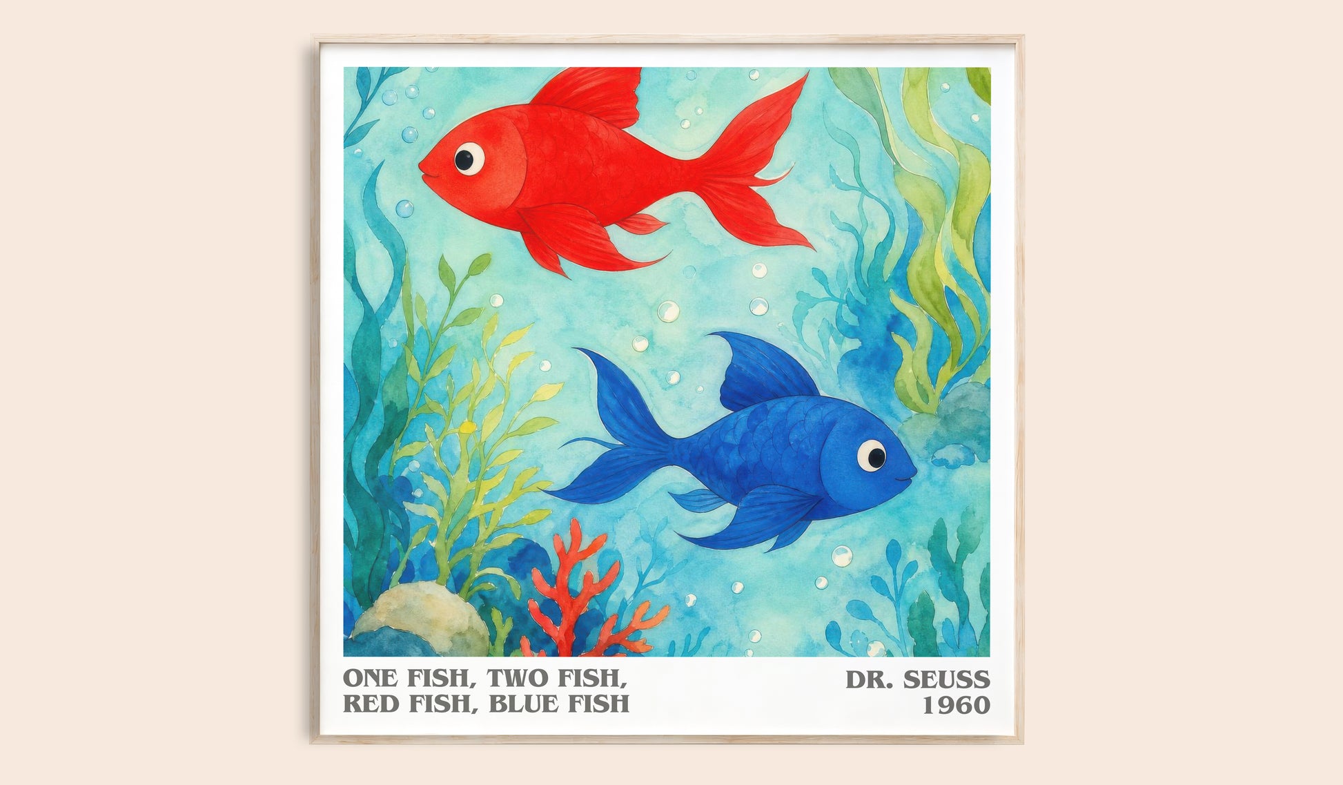 One Fish, Two Fish, Red Fish, Blue Fish literary book poster by Dr. Seuss – framed literary art print