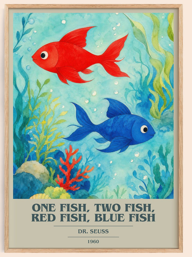 One Fish, Two Fish, Red Fish, Blue Fish Book Cover Poster by Dr. Seuss