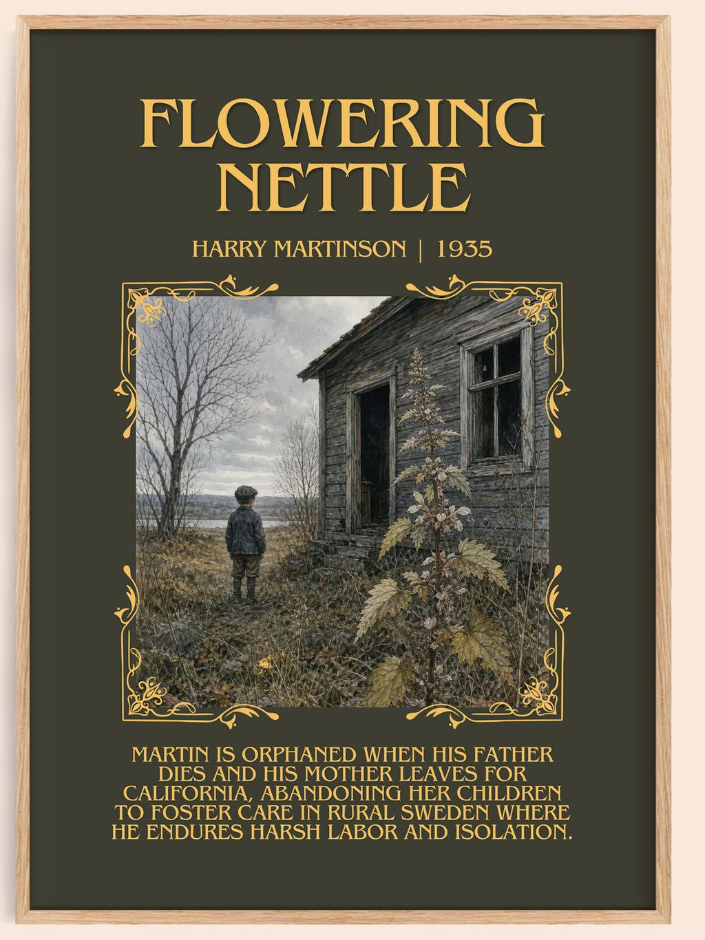 Flowering Nettle Minimalist Book Poster by Harry Martinson – book poster