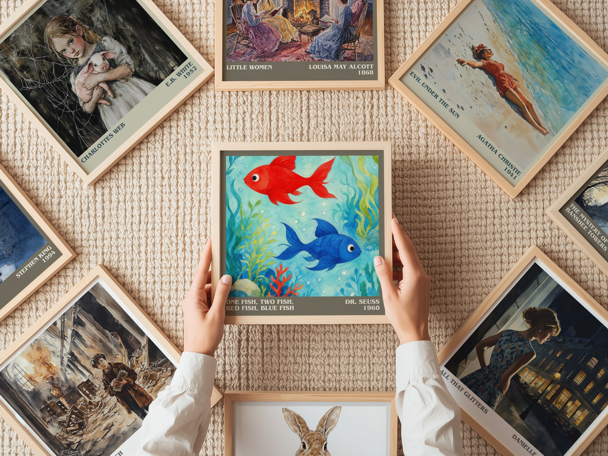 One Fish, Two Fish, Red Fish, Blue Fish literary book poster framed on wall – childrens wall art