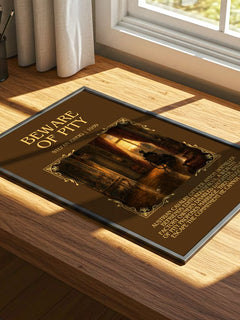 Beware Of Pity Minimalist Book Poster by Stefan Zweig – print on a sunlit desk