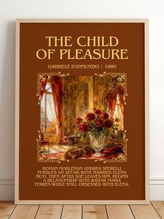 The Child Of Pleasure Minimalist Book Poster by Gabriele D'Annunzio – framed print leaning on a wooden floor