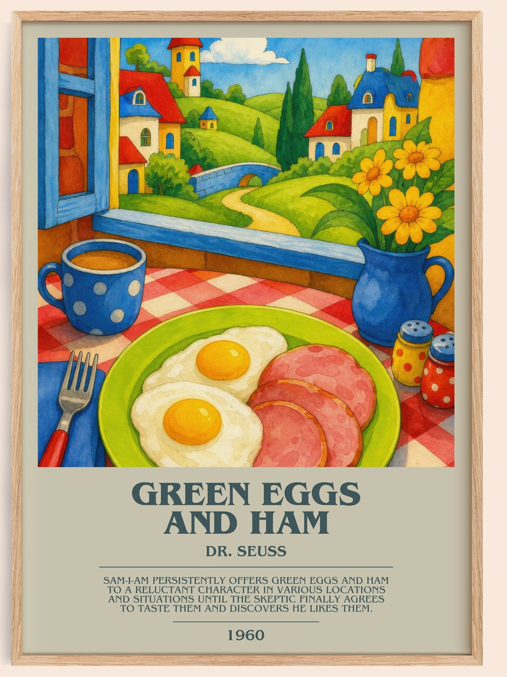 Green Eggs And Ham bookish book poster by Dr. Seuss – framed literary art print