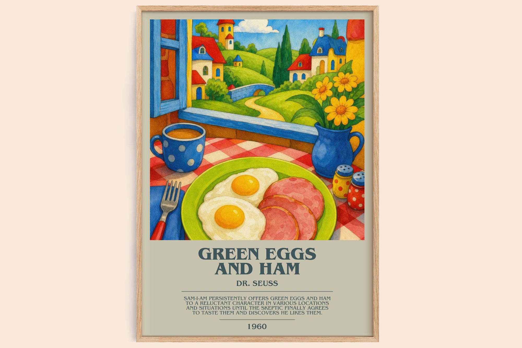 Green Eggs And Ham bookish book poster by Dr. Seuss – framed literary art print