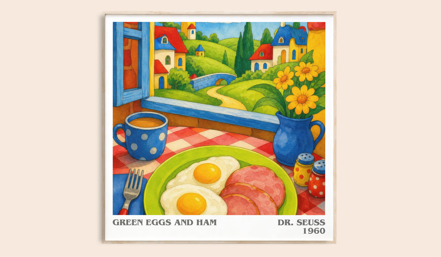 Green Eggs And Ham literary book poster by Dr. Seuss – framed literary art print