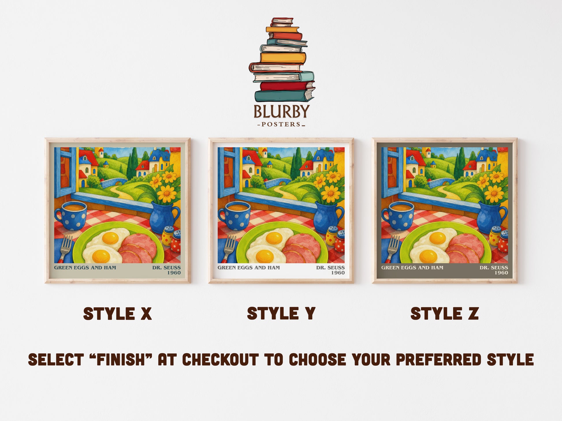 Green Eggs And Ham literary print in frame leaning in hallway – childrens wall art