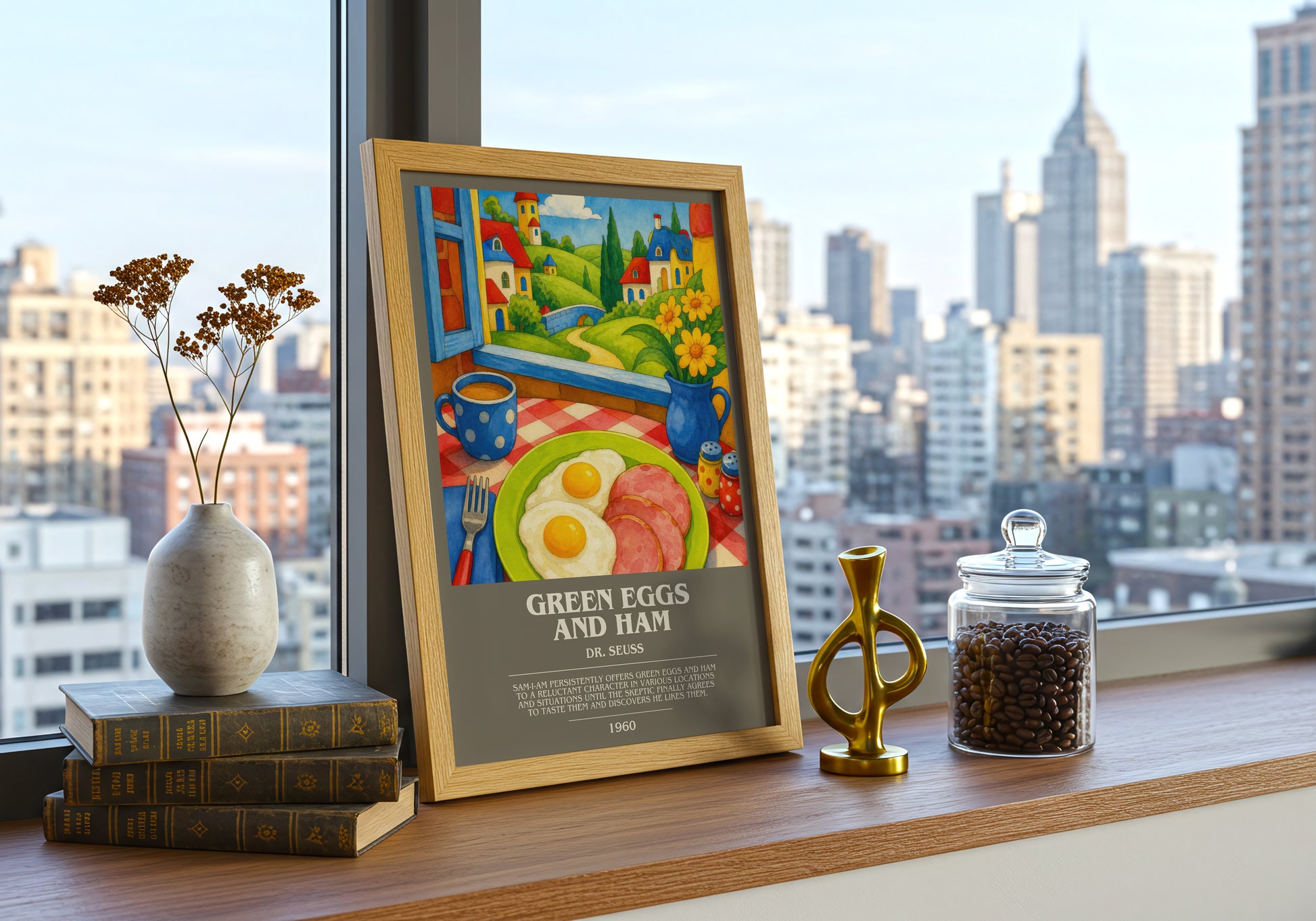 Green Eggs And Ham bookish print framed by window – literary home decor