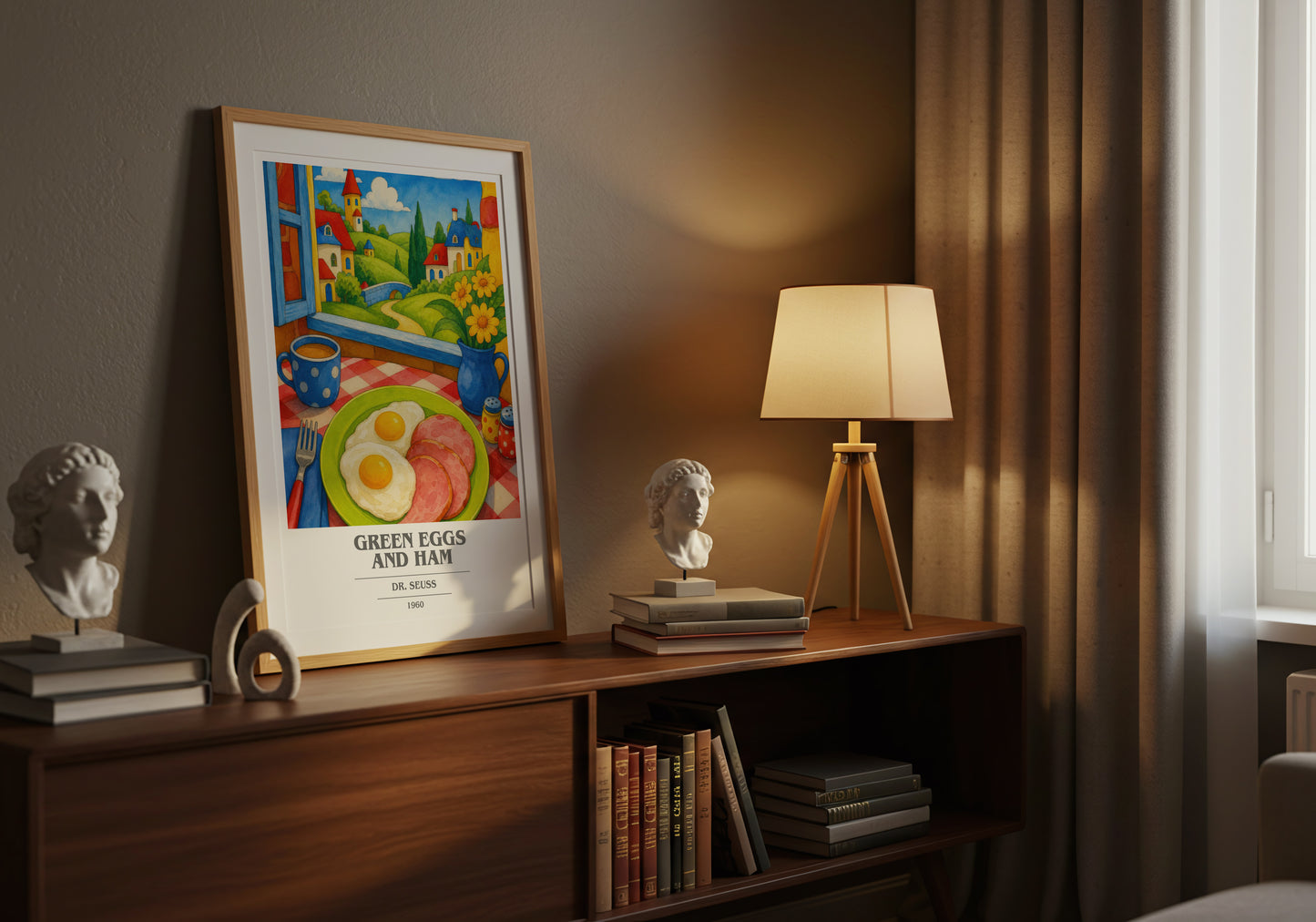 Green Eggs And Ham book cover book poster framed on wall – childrens wall art