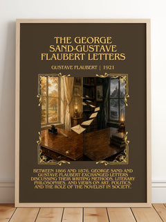 The George Sand-Gustave Flaubert Letters Minimalist Book Poster by Gustave Flaubert – framed print leaning on a wooden floor