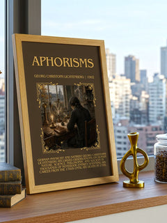 Aphorisms Minimalist Book Poster by Georg Christoph Lichtenberg – framed print on a city-view windowsill