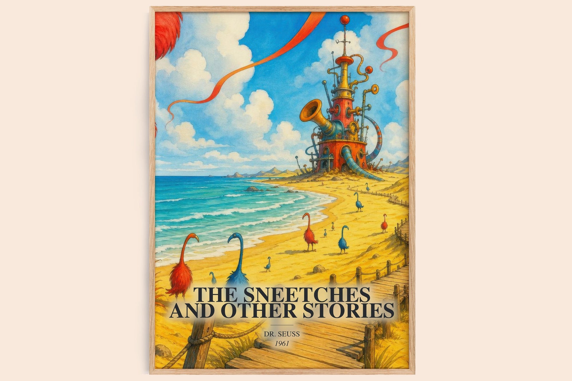 The Sneetches And Other Stories watercolour book poster by Dr. Seuss – framed literary art print