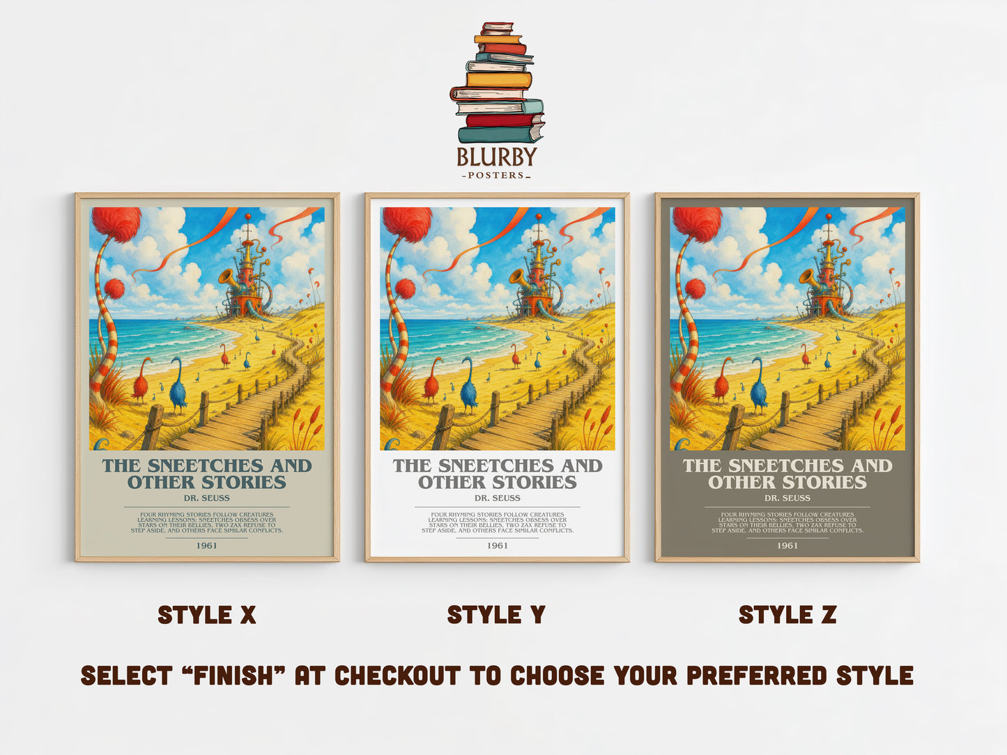 The Sneetches And Other Stories bookish print in frame leaning in hallway – childrens wall art