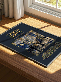 Grand Hotel Minimalist Book Poster by Vicki Baum – print on a sunlit desk