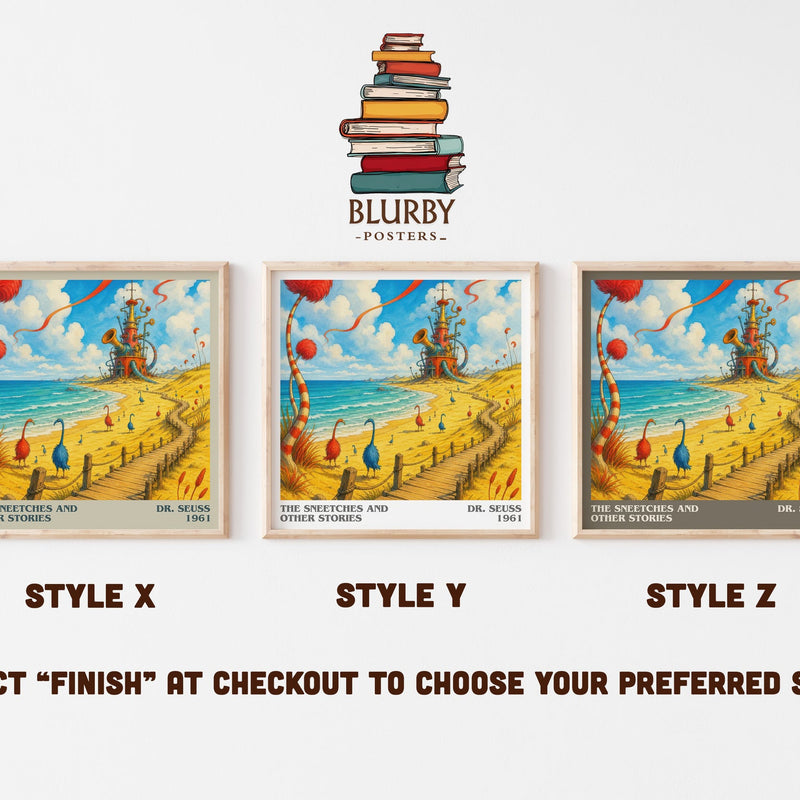 The Sneetches And Other Stories literary print in frame leaning in hallway – childrens wall art
