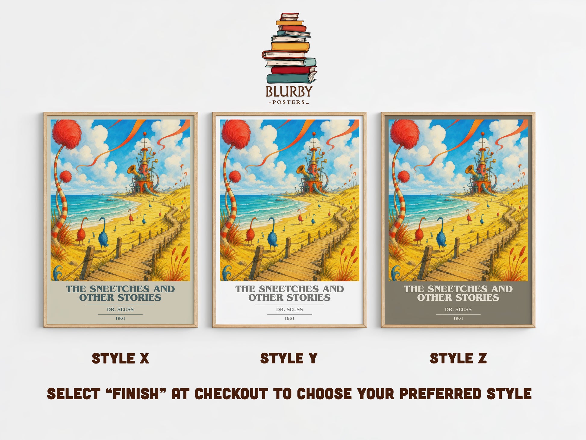 The Sneetches And Other Stories book cover print in frame leaning in hallway – childrens wall art