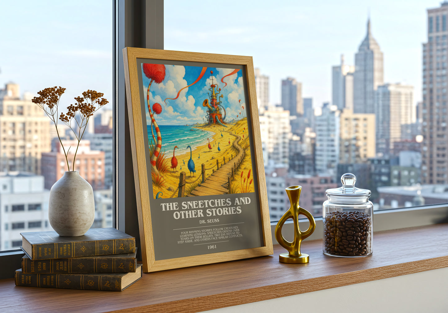 The Sneetches And Other Stories bookish print framed by window – literary home decor