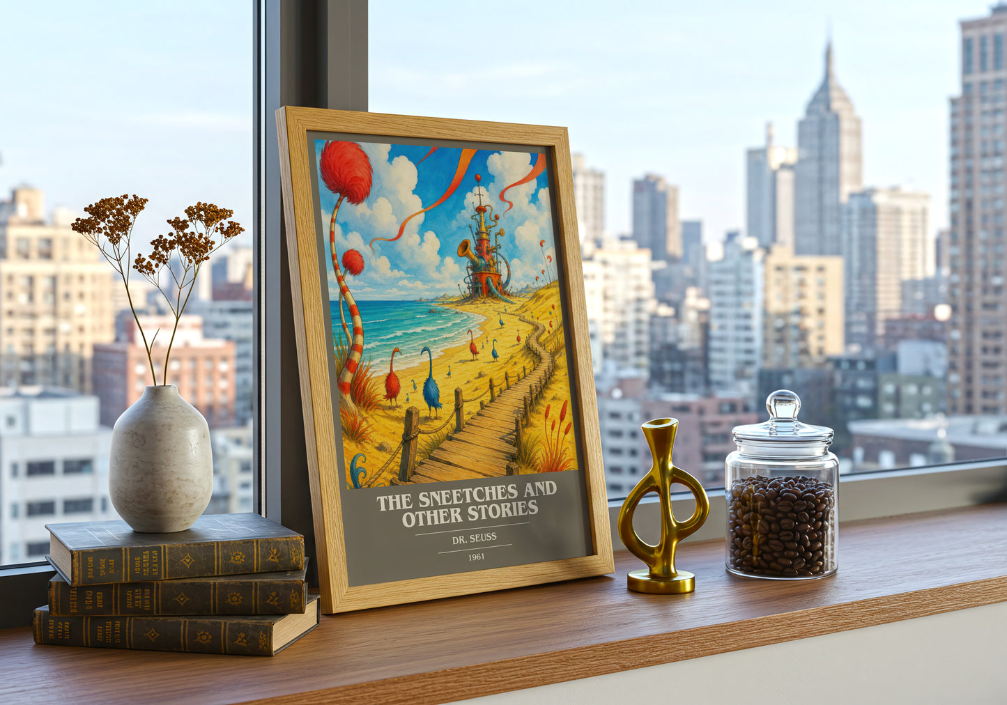 The Sneetches And Other Stories book cover print framed by window – literary home decor