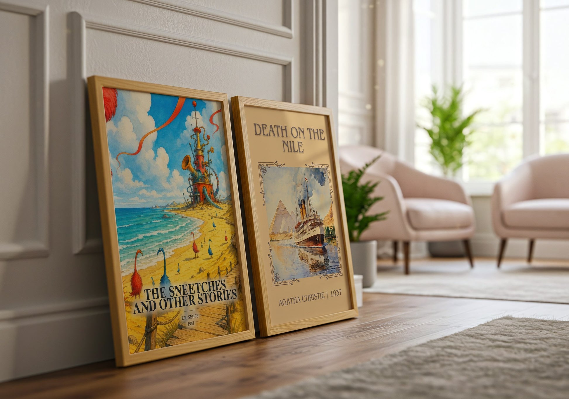 The Sneetches And Other Stories watercolour print framed by window – literary home decor