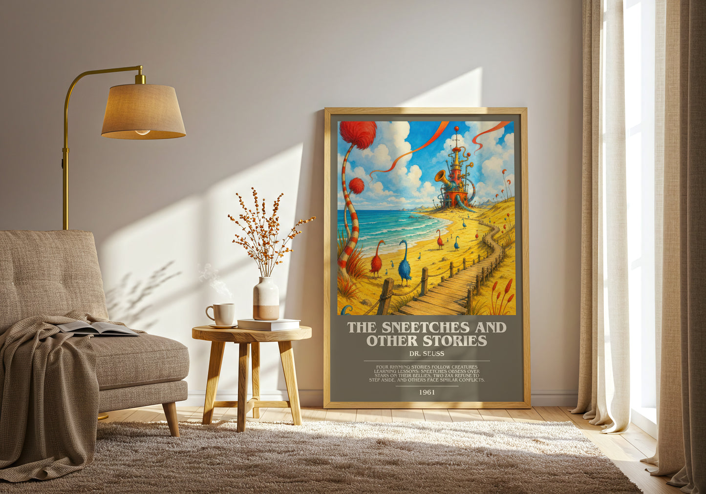 The Sneetches And Other Stories bookish print on bookshelf – Dr. Seuss fan gift