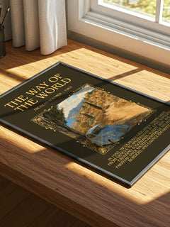 The Way Of The World Minimalist Book Poster by Nicolas Bouvier – print on a sunlit desk