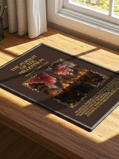 The Pursuit of the Millennium Minimalist Book Poster by Norman Cohn – print on a sunlit desk
