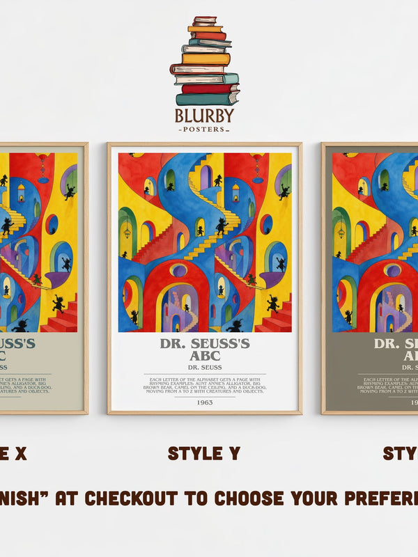 Dr. Seuss'S Abc bookish print in frame leaning in hallway – childrens wall art
