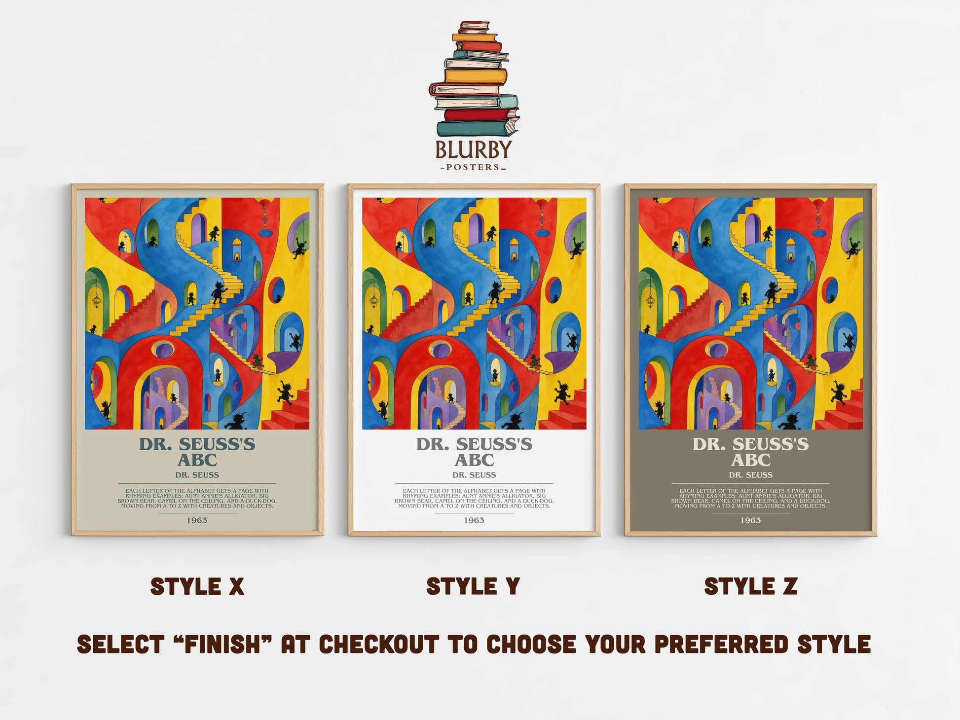 Dr. Seuss'S Abc bookish print in frame leaning in hallway – childrens wall art