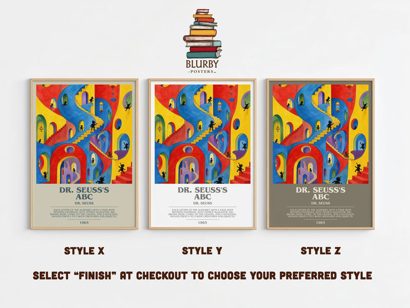 Dr. Seuss'S Abc bookish print in frame leaning in hallway – childrens wall art