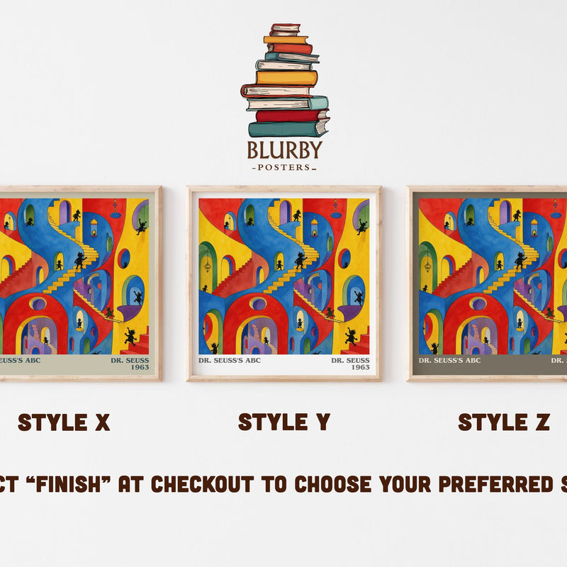 Dr. Seuss'S Abc literary print in frame leaning in hallway – childrens wall art