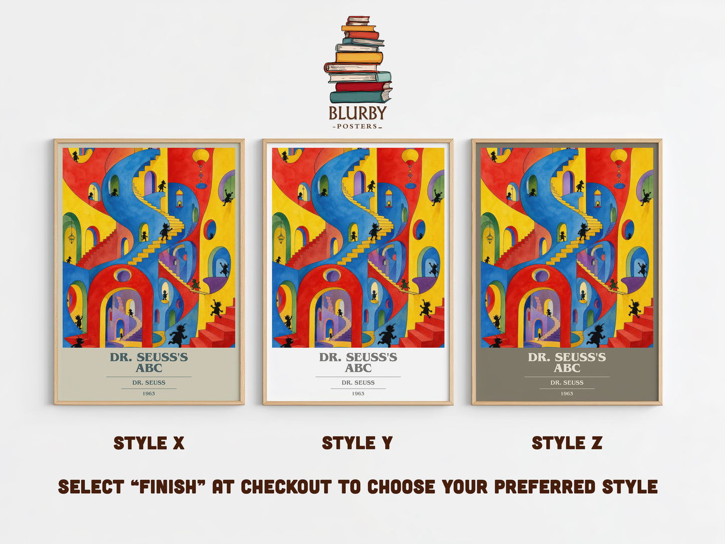 Dr. Seuss'S Abc book cover print in frame leaning in hallway – childrens wall art