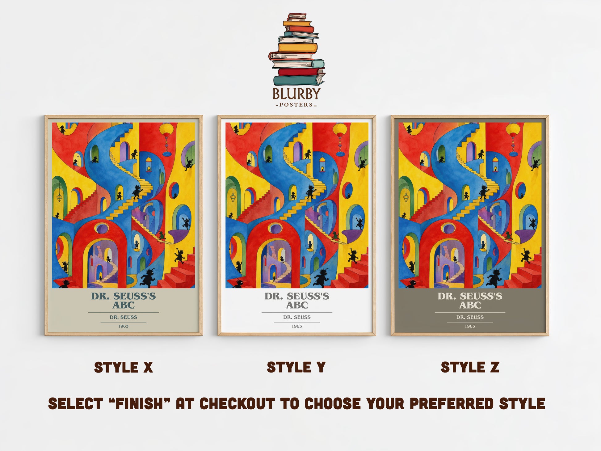 Dr. Seuss'S Abc book cover print in frame leaning in hallway – childrens wall art