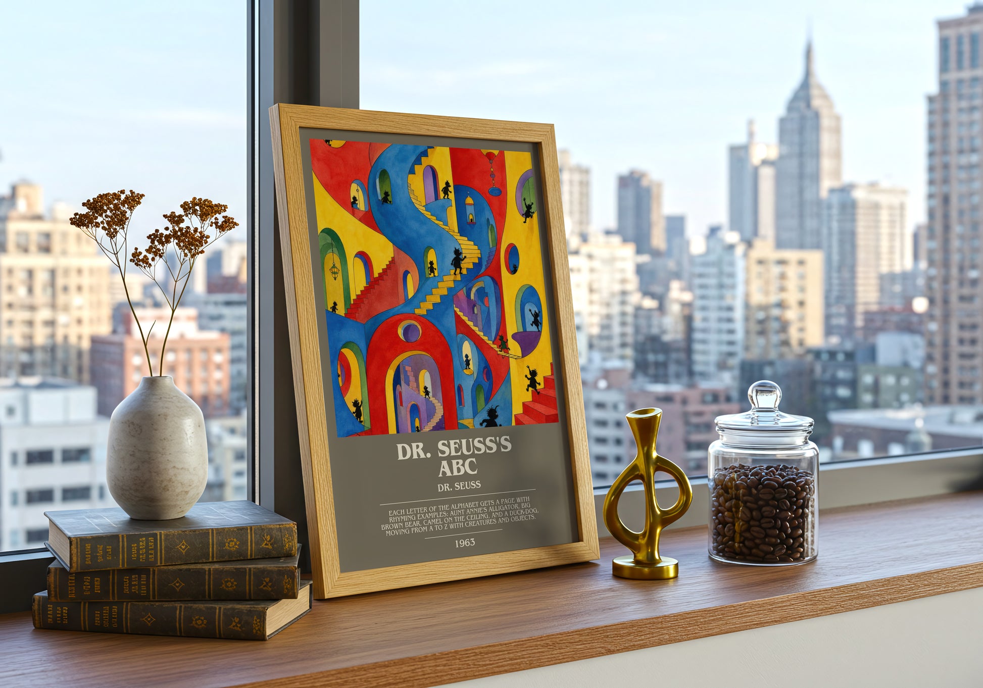 Dr. Seuss'S Abc bookish print framed by window – literary home decor