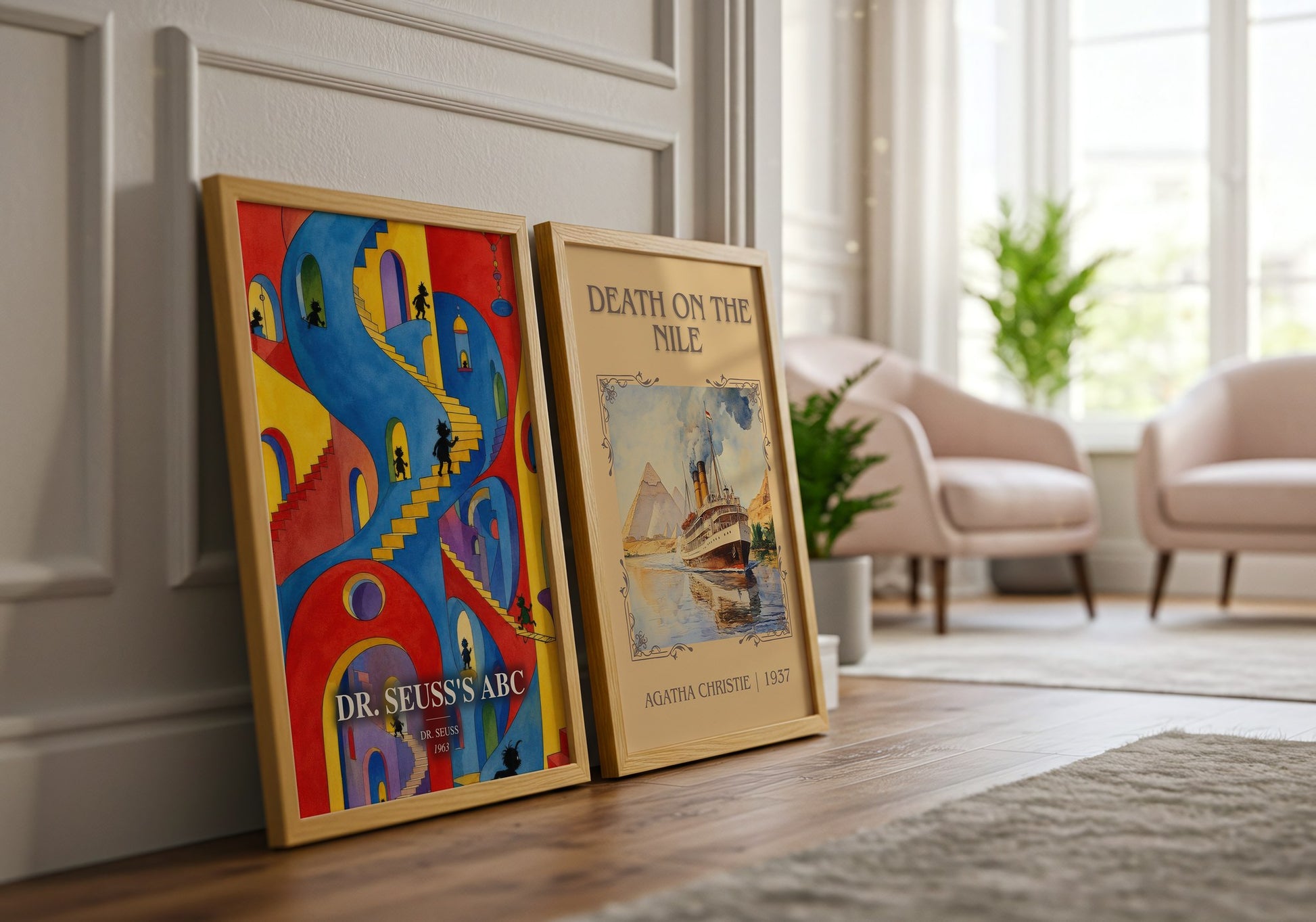 Dr. Seuss'S Abc watercolour print framed by window – literary home decor