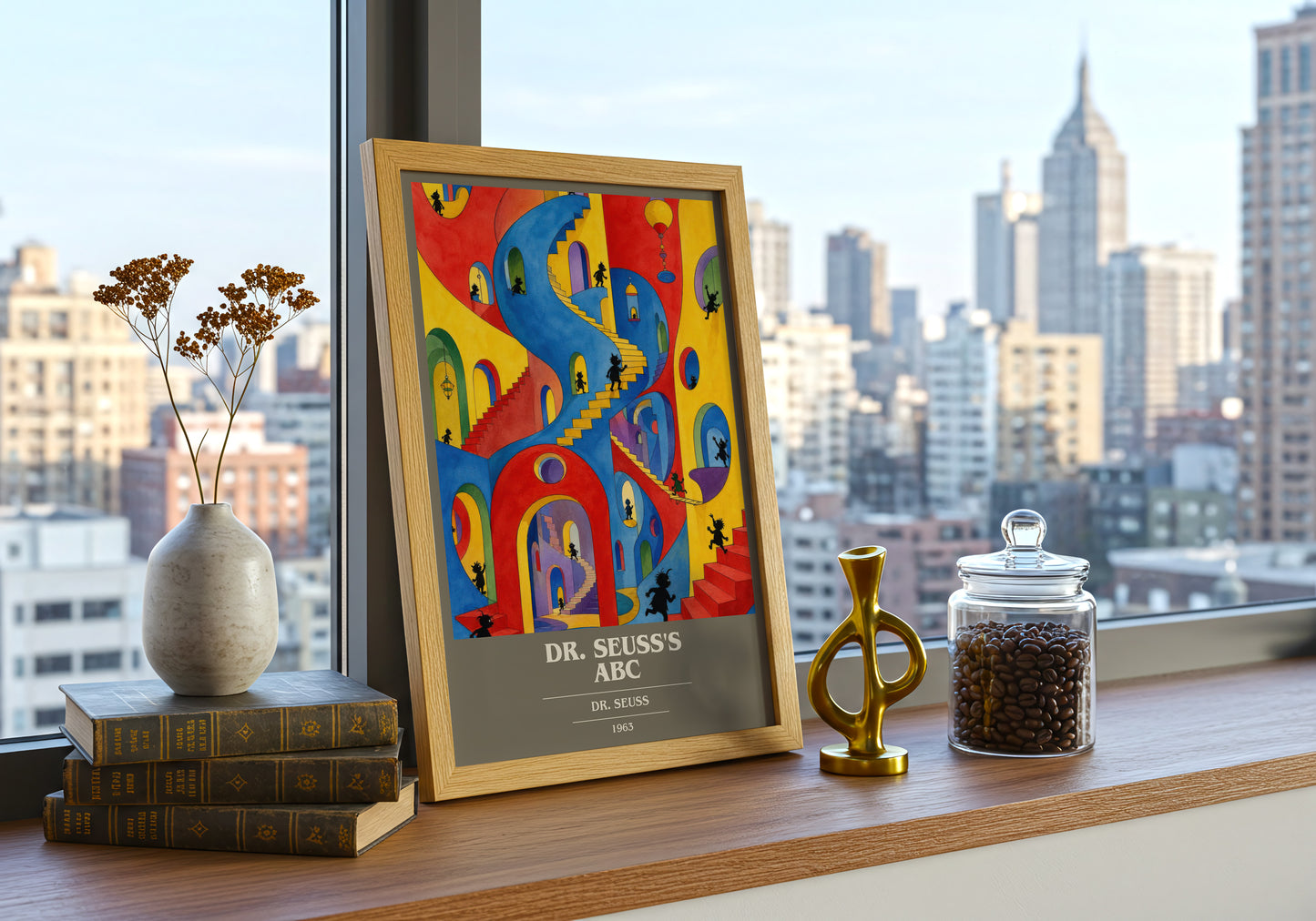 Dr. Seuss'S Abc book cover print framed by window – literary home decor