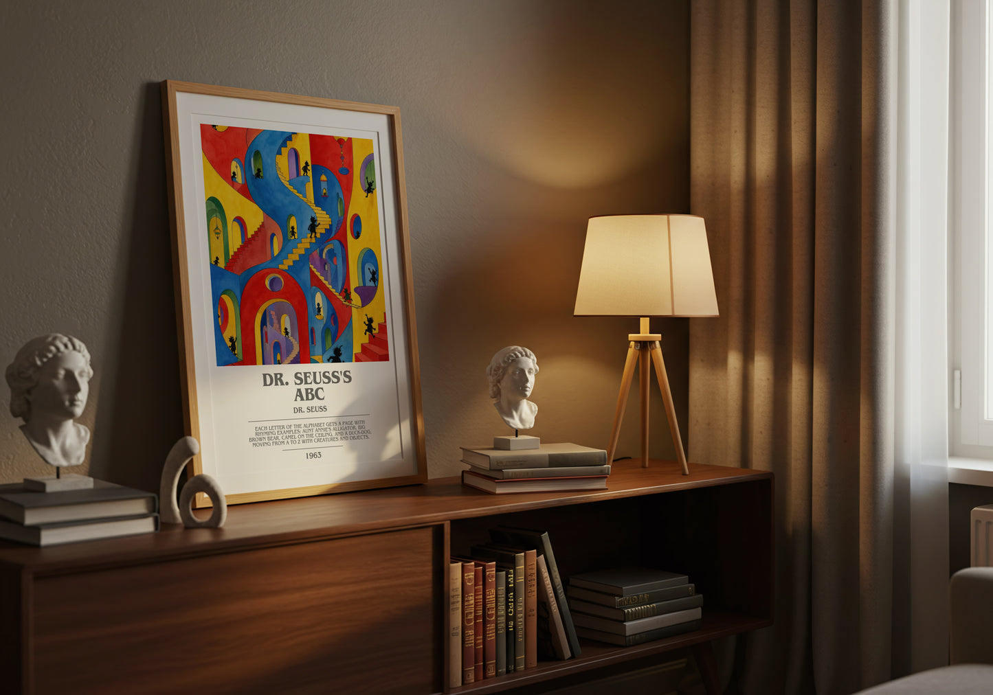 Dr. Seuss'S Abc bookish book poster framed on wall – childrens wall art