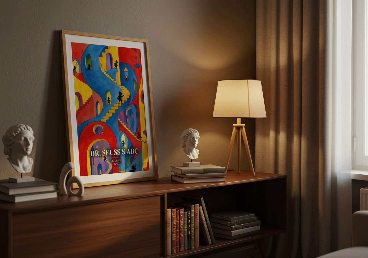 Dr. Seuss'S Abc watercolour print on bookshelf – Dr. Seuss fan gift